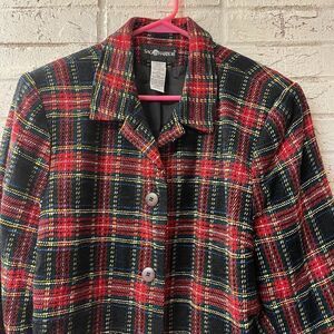 Vintage Sag Harbor Red Black Plaid Wool Blend Blazer Plus Size 18